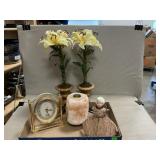 Lot With Salt Rock Candleholder, Seiko Clock,