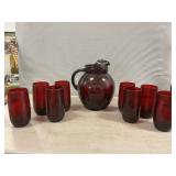 Vintage Royal Ruby Red Ball Pitcher & (8)