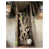 Wooden Box Full Of Assorted Wrenches