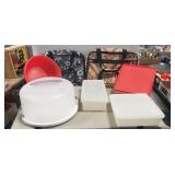 (3) Tupperware Containers, (1) Plastic Cake