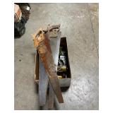 Box Lot With Desk Lamp, Hand Saws & Assorted