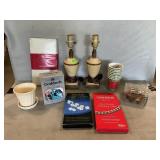 Lot With (2) Lamp Bases, Napkins, Jewelry Care