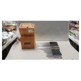 (12) Assorted Cutlery w/ (28) Slot Wooden Knife