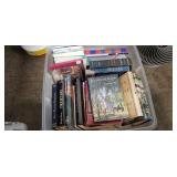 Box Lot Of Assorted Books w/ A Plastic Storage