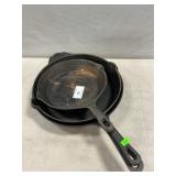 (3) Cast Iron Skillets, Largest Marked