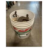 Bucket With Clamp, Worklight, Rope, Brick