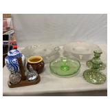 Frosted Glass Footed Dishes, Green Depression