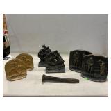 (3) Sets Of Cast Metal Bookends, Railroad Spike