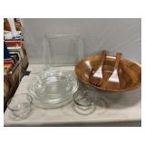 Pyrex & Asst. Ovenware, Wooden Salad Bowl &