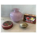 Glass Vase, Vintage Walnut-Shaped Nutcracker,