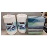(2) Rolls Of Paper Towels & (5) Boxes Of Tissues