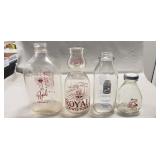 (4) Vintage Glass Milk Bottles (Royal Dairy,