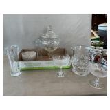 Etched Glass Apothecaty Jar, Pitcher, Stemware,