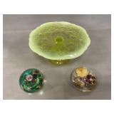 Moser Inverted Thistle Vaseline Glass Cake Stand,