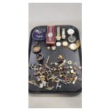 Tray Of Assorted Jewelry, Pins, Pocket Watches &