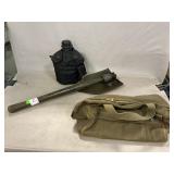 Folding Trench Shovel, Canteen, Canvas Bag