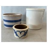 Stoneware Crocks, Blue-Striped Bowl