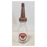 (1) "Oilzum Motor Oil" Glass Bottle w/ Metal