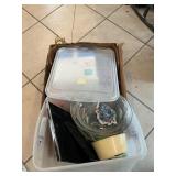 Box Lot With Clock, Tins, Glassware, Housewares