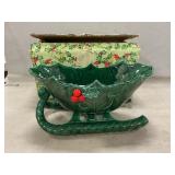 Lefton Holly Christmas Sled Planter In Original