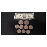 (1) U.S. Two Dollar Bill, (2) U.S. Eisenhower