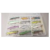 (12) Assorted Fishing Lures w/ Plastic Storage