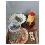 Christmas Cake Stand, Canister, Nesting Dolls,