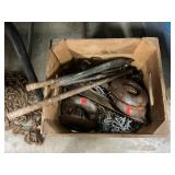 Wooden Crate With Quoits, Chains, Metal Rods