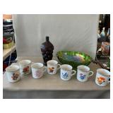 Iridescent Fruit Bowl, Grape Bottle, Czech Floral