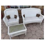 Wicker Chair, Love Seat & Coffee Table