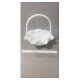(1) Vintage Fenton Hobnail Milk Glass Basket