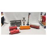Tray Lot Of Assorted Vintage Train Cars, Track &