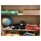 Shelf Lot With Replogle Globe, Tudor Xylophone &