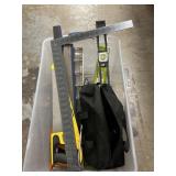 Tote With Levels, Squares, Saws, Hardware