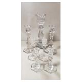 (7) Assorted Heisey Glass Candle Holders