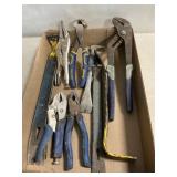 Lot With Pry Bars, ViseGrips, Wrench, P,iers