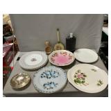 Assorted Vintage Plates, Flask, Mirror