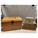 Sewing Basket, Tin Recipe Box (Empty), Cigar