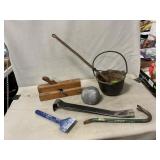 Cast Iron Smelting Pot & Ladle, Ball Of Lead,