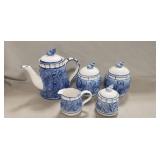 Ceramic Tea Pot, Creamer, Sugar Bowl & (2)