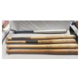 (4) Wooden Baseball Bats & (1).Aluminum Baseball