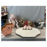L.A. Ceramics Pig Platter, Wooden Pigs, Napkin