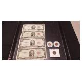 (4) U.S. Red Sealed Two Dollar Bills, (1) U.S.