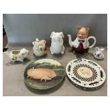 Pig Teapot, Creamers, Sugar, Plates
