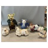 Pig Fiddler Figure, Majolica Creamer, Teapot,