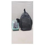 Nicole Miller Black Faux Leather Sling Backpack &