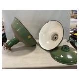Pair Of Enamel Industrial Light Fixtures