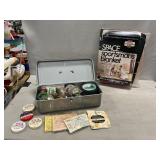 Metal Box With Fishing Licenses, Line, Bobber,