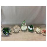 (6) ArtGlass Paperweights Including A Green