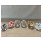 Frosted Globe & Floral Art Glass Paperweights